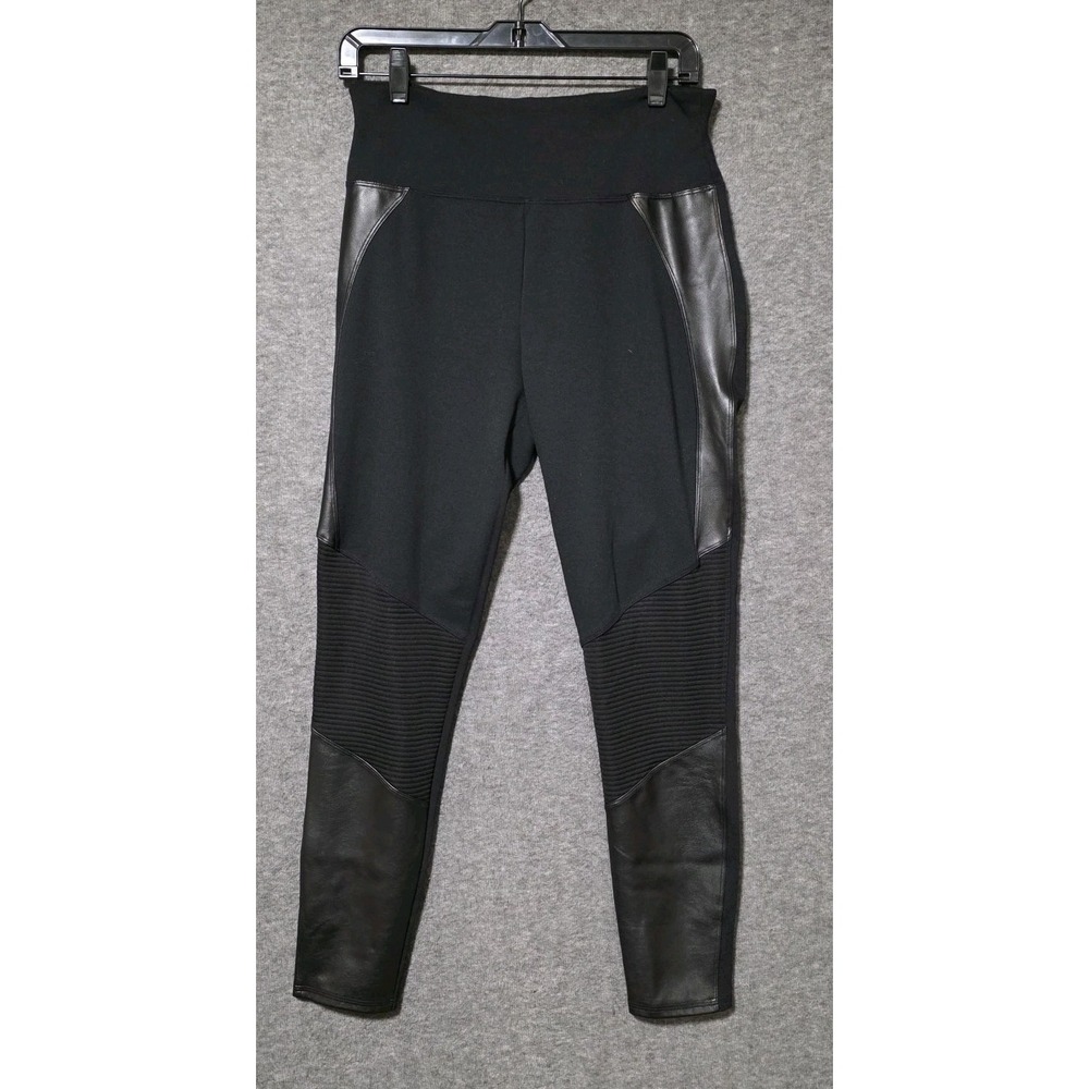Assets by Spanx Womens Faux Leather & Knit Pull On Moto Leggings Sz XL Black